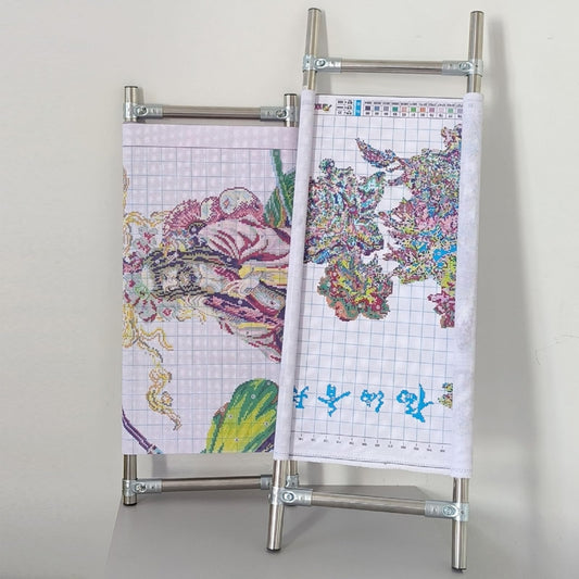 60-150cm Needlework Floor Frame, Standing Embroidery Lap Table Embroidery Stand with Pulley, 360° Height Adjustable Cross Stitch Craft Stand
