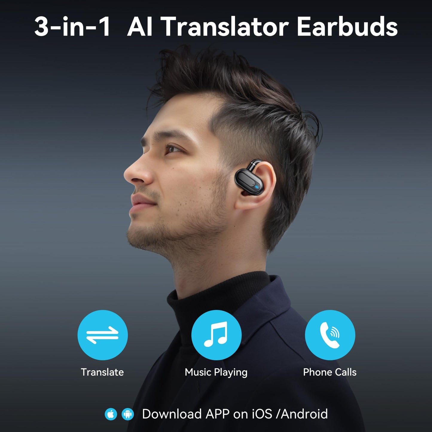 AI Language Translation Earbuds, 3-in-1 Instant Translator Earbuds with 163 Languages Wireless Bluetooth Two Way Online Voice Translation Device for Travel Business Learning