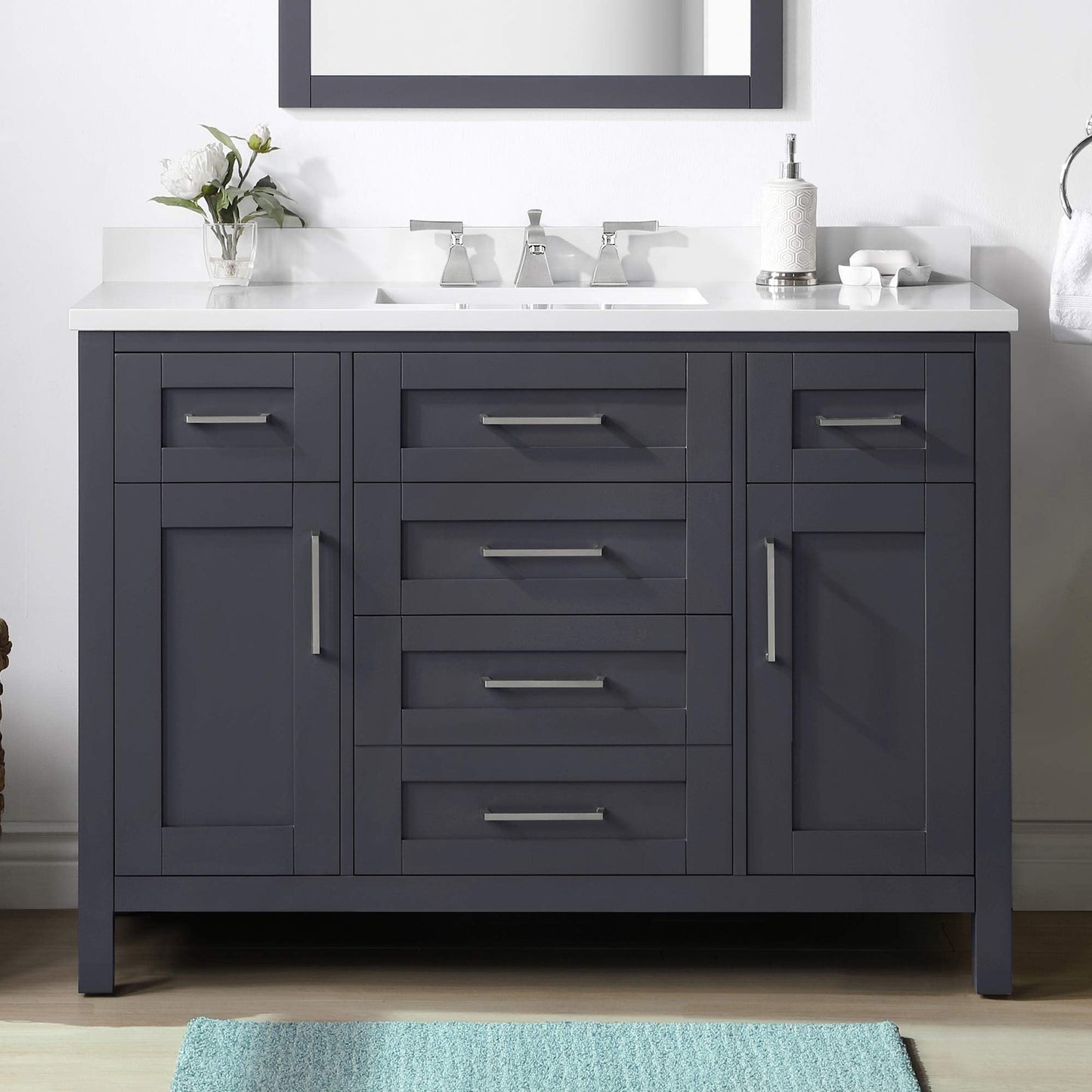 OVE Decors Maya Bathroom Vanity and Double Sink Combo with Countertop | Backsplash included | Fully Assembled Vanity Set, 60 in., DOVE Grey