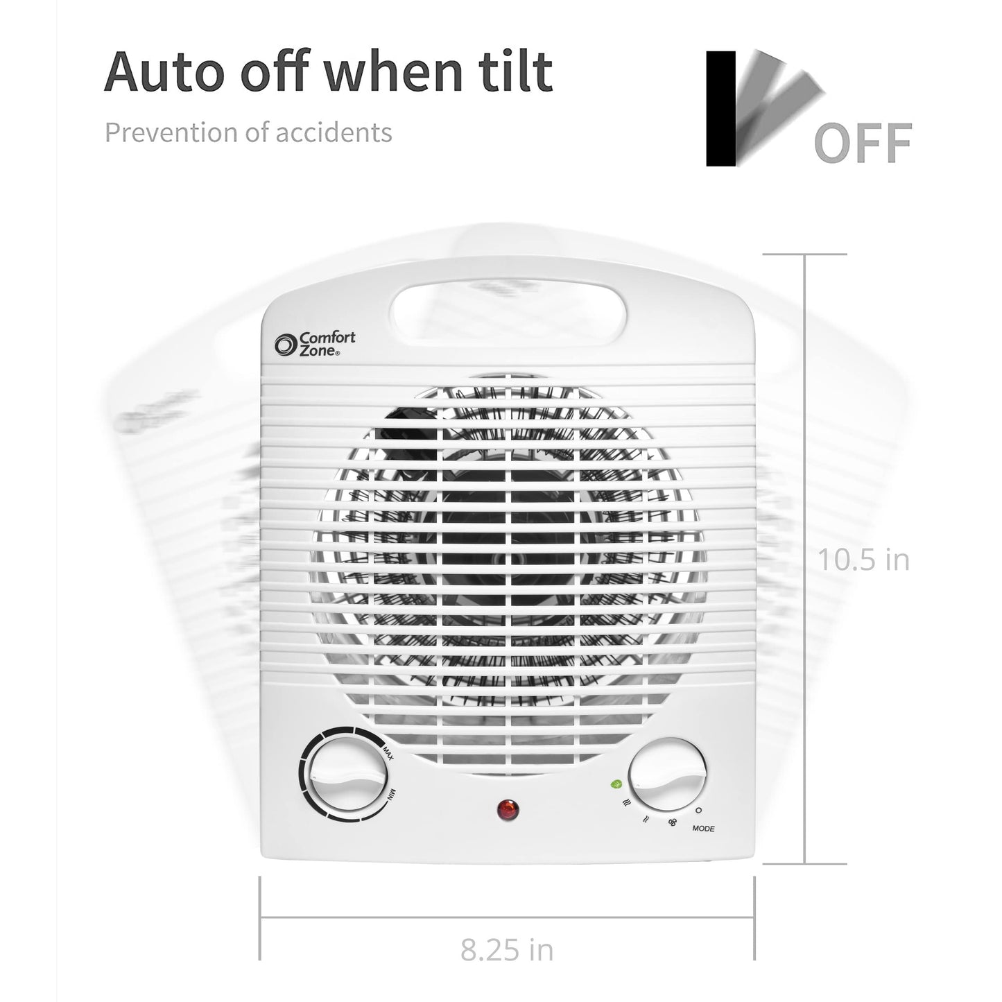 Comfort Zone Personal Space Heater – Energy Efficient 1500W Electric Heater with Adjustable Thermostat, 3 Heat Settings & Energy Save Mode – Portable, Tip-Over & Overheat Protection for Home & Office