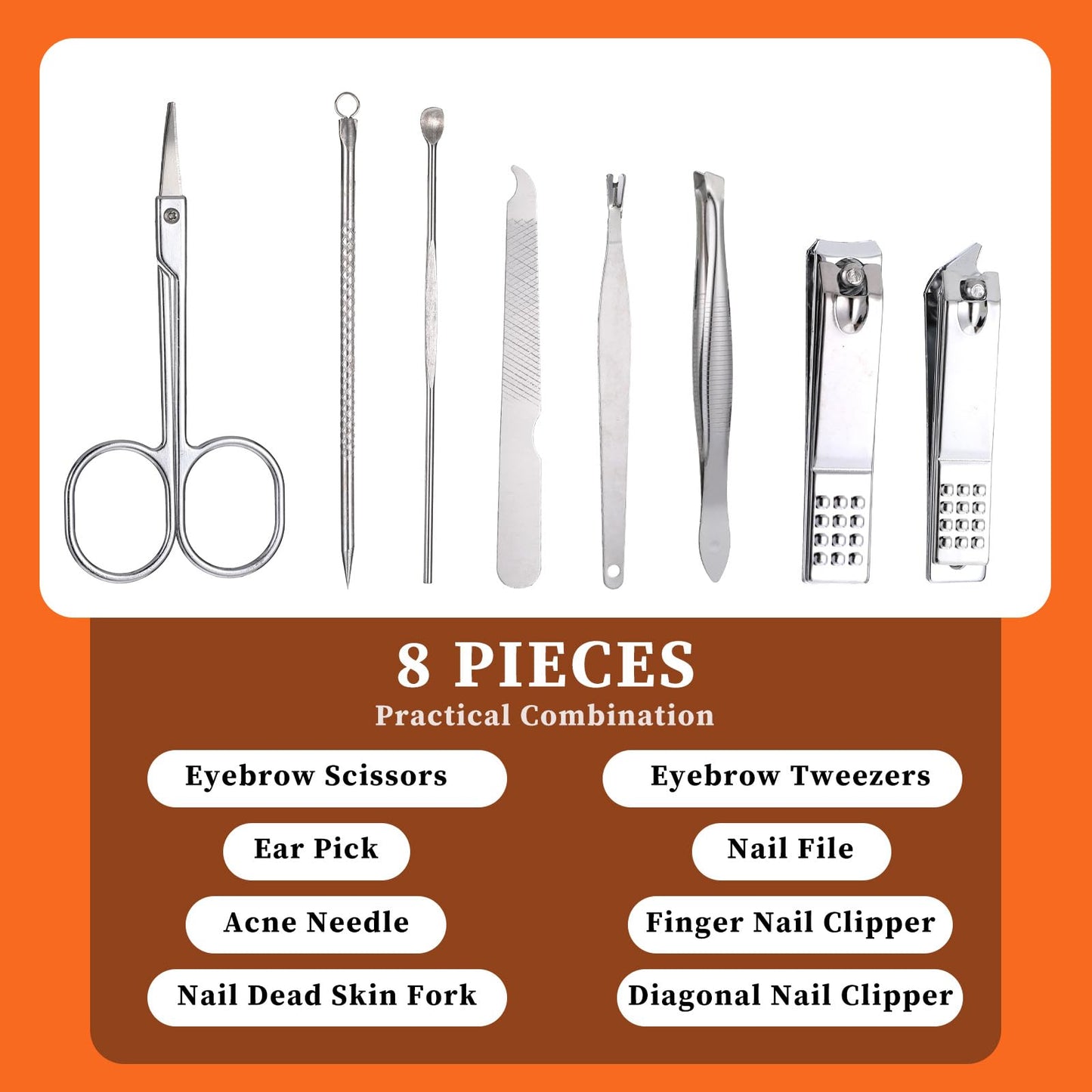 12 Sets Manicure Set Bulk Nail Clippers Pedicure Kit for Men, Nail Grooming Pedicure Kit with Case Travel 8 in 1 Stainless Steel Professional Nail Care Tools Set