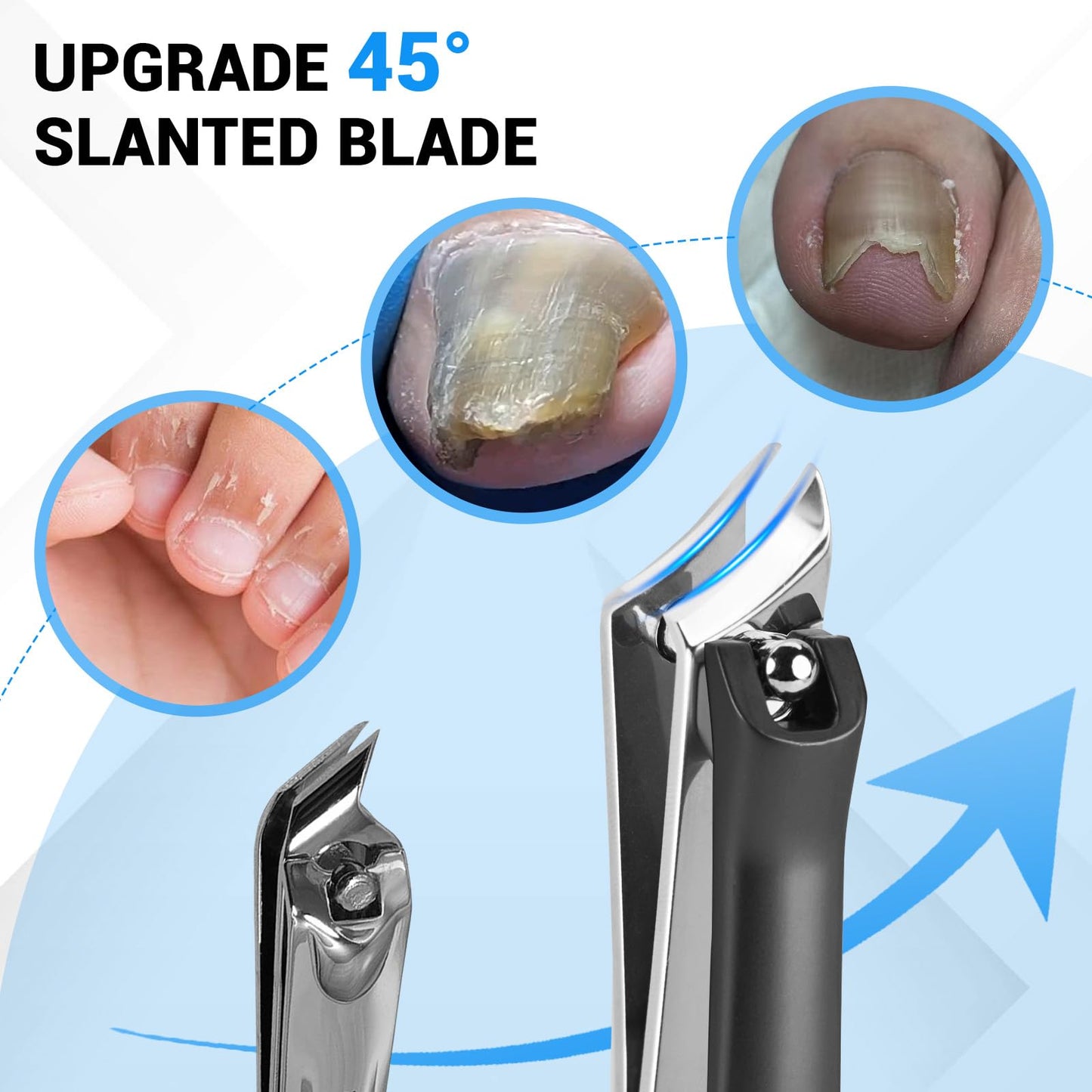 NURIUN 2026 Toenail Clippers for Seniors Thick Toenails, Angled Head Large Toe Nail Clippers for Thick Nails for Men, Heavy Duty Ingrown Toenail Clippers, Long Handle Slanted Nail Clippers Wide Jaw