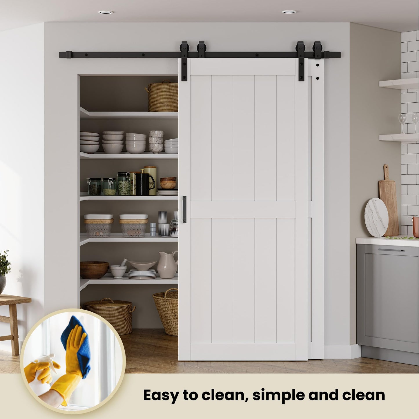 SmartStandard 40in x 84in Double MDF Sliding Barn Doors with 7FT Bypass Barn Door Hardware Kit, Save Space, Waterproof, Easy Install, Fit 68in-72in Openning, White
