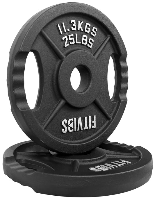 Olympic 2-Inch Cast Iron Plate Weight Plate for Strength Training and Weightlifting, Two Hole Style, 25LB Pair