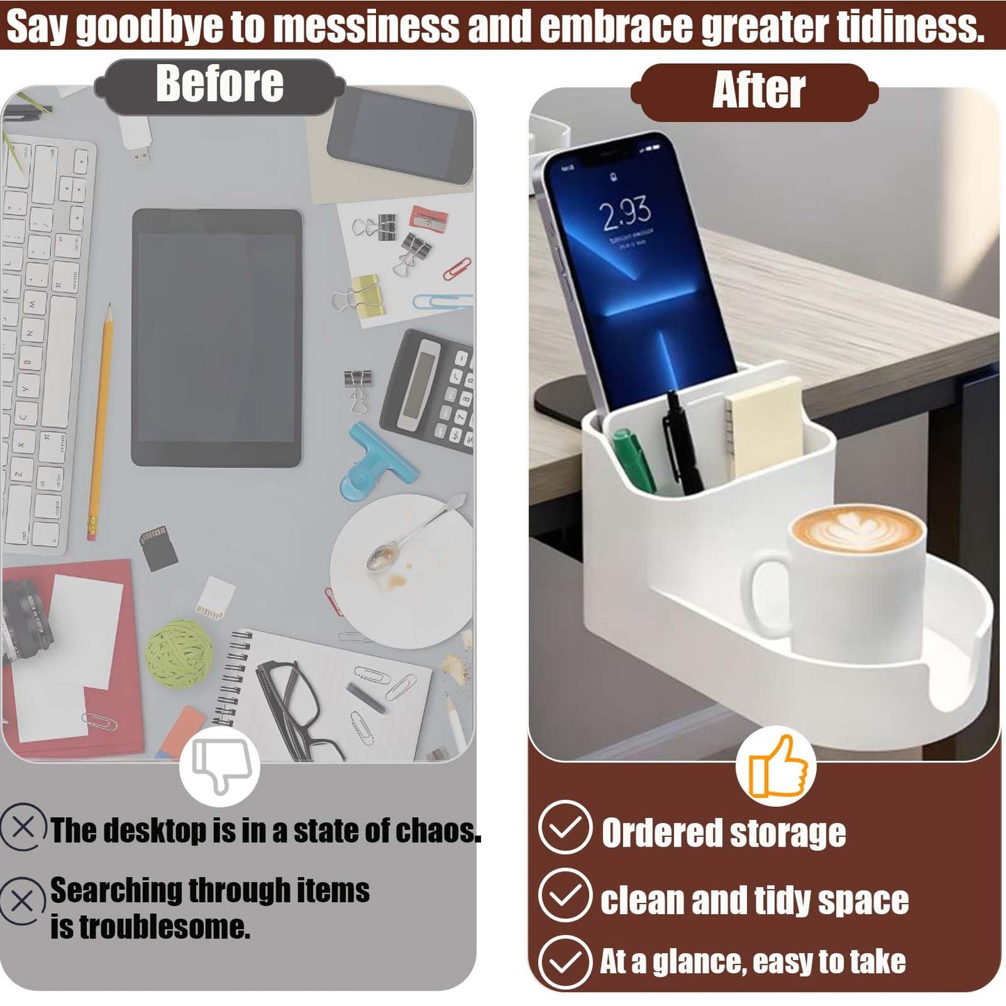 Desk Cup Holder Clamp,Clip on Cup Holders for Desks with Charging Hole and Spill-Proof Cup Design - Desks Side Drinking Cup Holders Clip for Home,Office&Gaming Desk Accessories