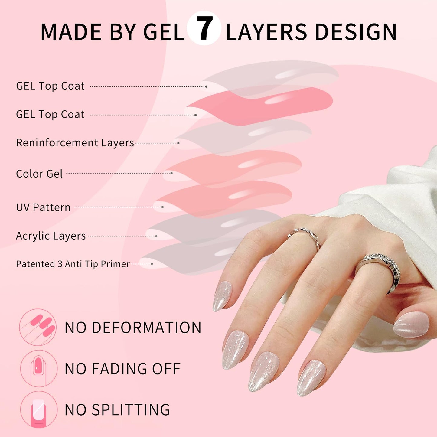 Almond Cat Eyes Press On Nails,12 Sizes - 24 Pcs Soft Gel White Medium Fake Nails Kit with Nail Glue, Natural Reusable Stick On False Nails for Women and Girls (Skycloud Moon White) SK0752