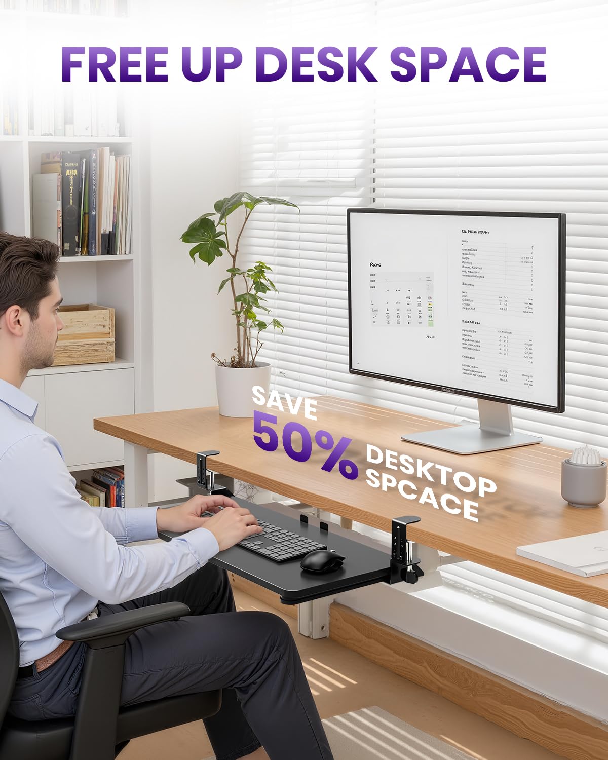 Zontera Ergonomic Mouse & Keyboard Tray Under Desk, Pull Out with Adjustable C-clamp, 20 (25.9 Including Clamps) x 11.8 Inch Slide Out Computer Keyboard Drawer Mouse Tray for Typing, Black