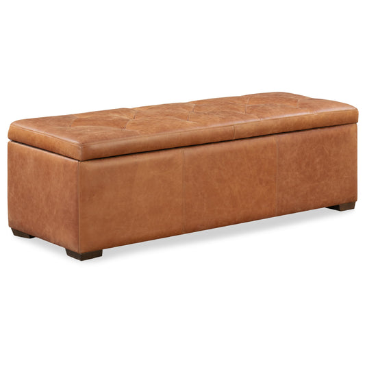POLY & BARK Senja Storage Ottoman – 52" Large with Feather-Down Topper – Full-Grain Leather Upholstered Ottoman Box – Bench or Bedroom Storage – Vintage Italian Leather in Cognac Tan