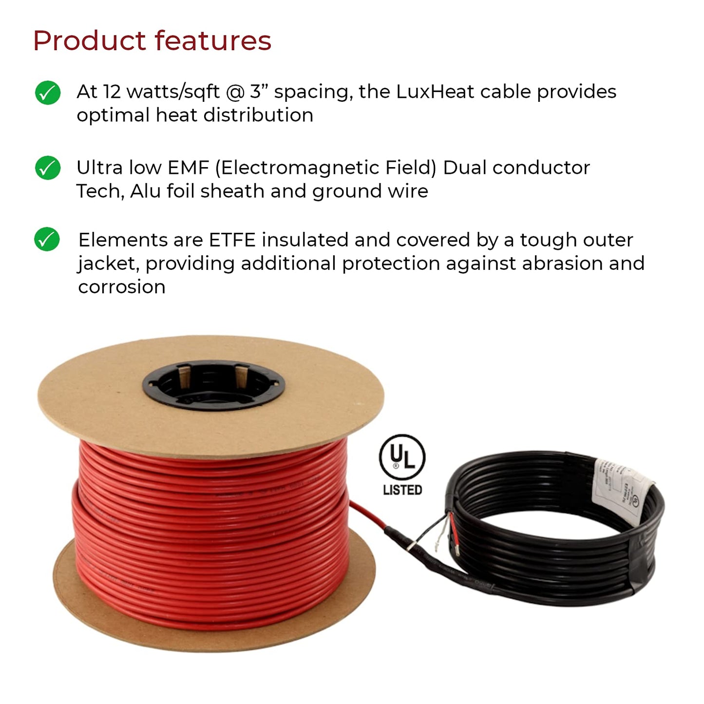 LuxHeat 100sqft Floor Heating Cable Kit - 120v Tile, Vinyl, Laminate Flooring Heating System - Heated Flooring System Includes UDG4 Programmable Thermostat w/GFCI, Heat Cable, Alarm & Floor Sensor
