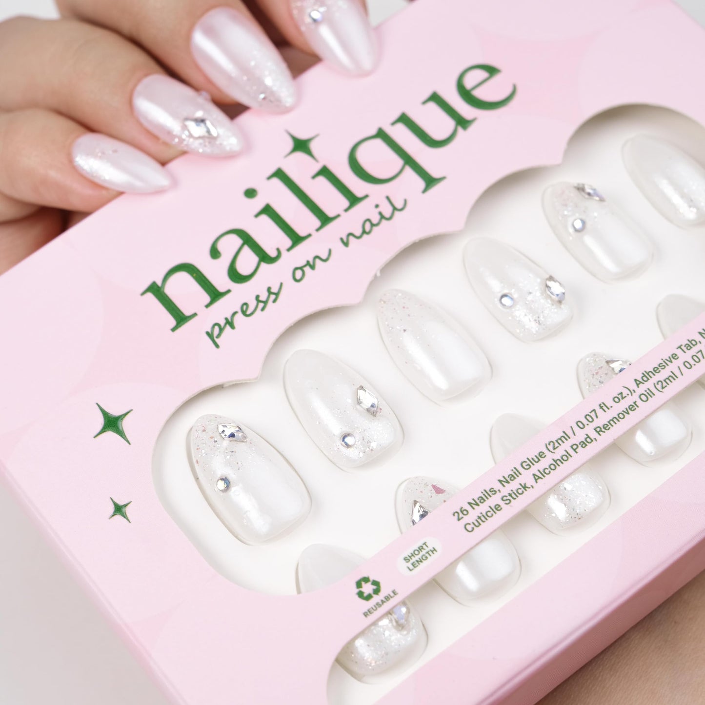 NAILIQUE Press On Nails Short Almond (Short Almond - Opalite Glaze)