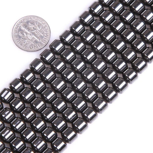 HAAMIIQII 65pcs 6mm Natural Black Hematite Loose Gemstone Beads Drum Shape Spacer Stone Beads for Jewelry Making DIY Bracelets Necklaces Crafting