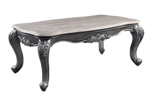 Acme Ariadne Rectangular Marble Top Wooden Coffee Table in Platinum Gray