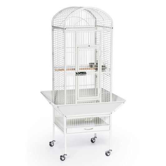 Prevue Pet Products Dome Top Bird Cage - Powder‑Coated Steel Cage with Wheels, Push Button Locks, Seed Guards and Perch, Ideal for Cockatiels, and All Small-Medium Sized Birds - Chalk White