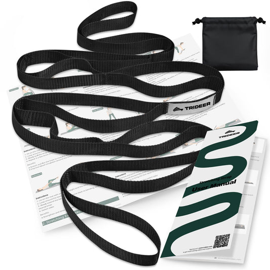 Trideer Stretching Strap with Loops & Leg Lifter, Non-Elastic PT-Style Physical Therapy Strap for Knee Replacement Rehab, Hamstring, Calf & Back Stretcher Mobility, Hip, Shoulder & Yoga