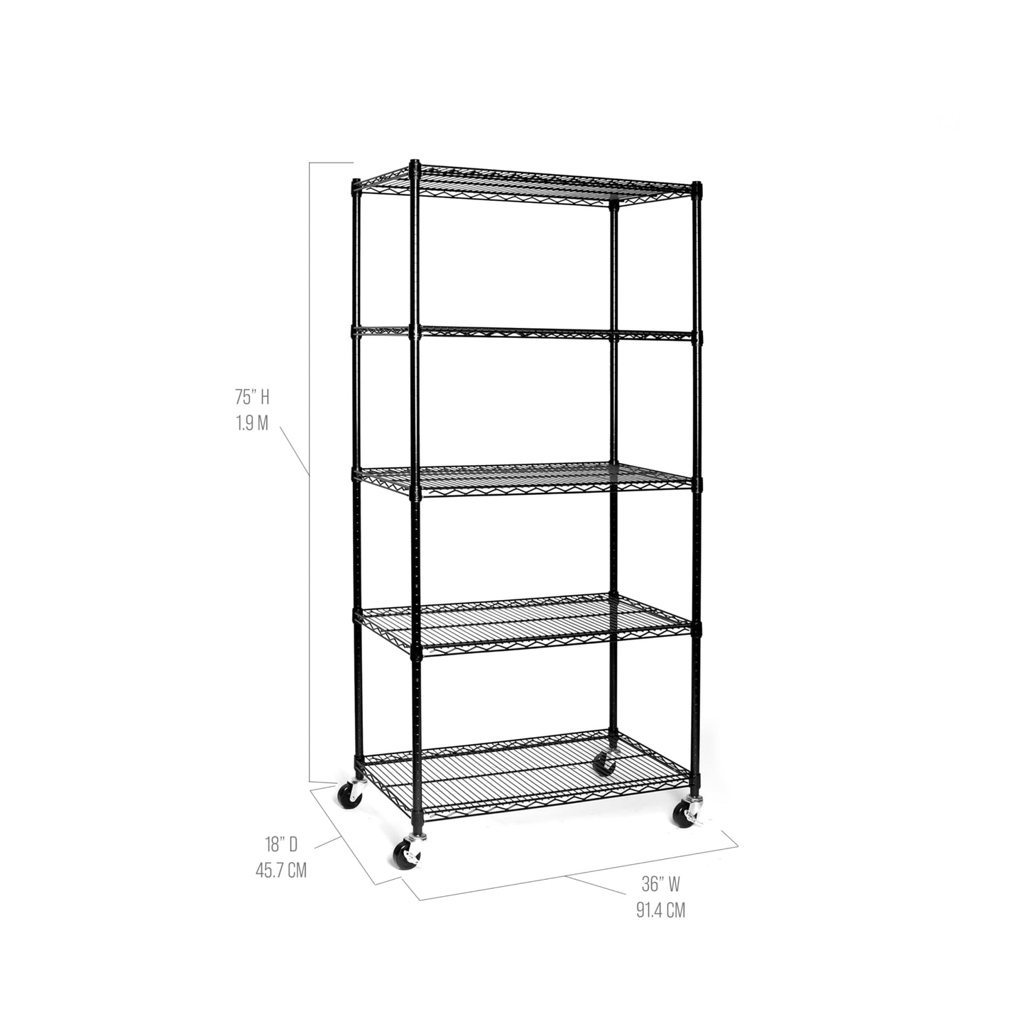 Seville Classics UltraDurable Heavy Duty NSF Solid Steel Wire Rack Storage Unit, Organizer for Garage, Warehouse, Office, Restaurant, Classroom, Kitchen, Black, 5-Tier Shelving, 36" W x 18" D