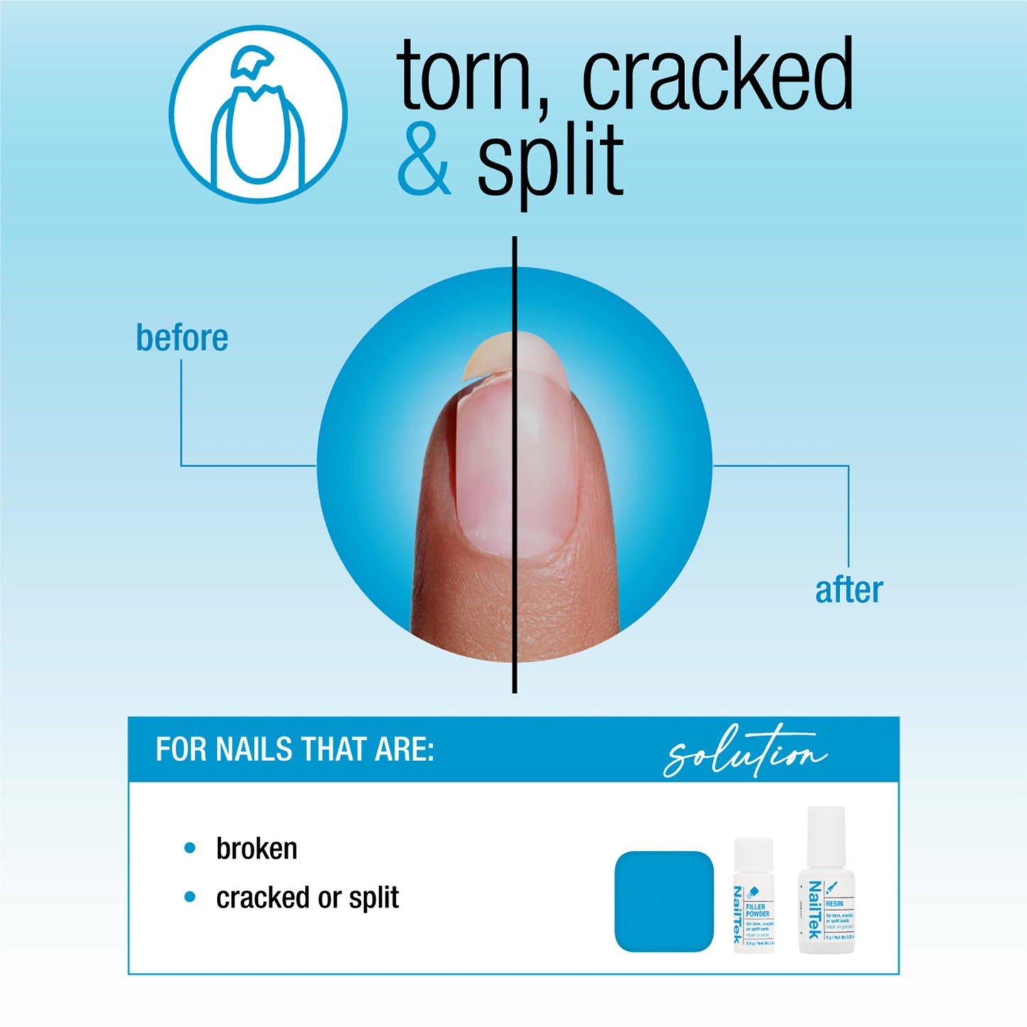 Nail Tek Nail Repair for Damaged Nails – Filler Powder & Resin Kit for Cracked or Split Nails, Strengthener and Growth Recovery, 1 Pack