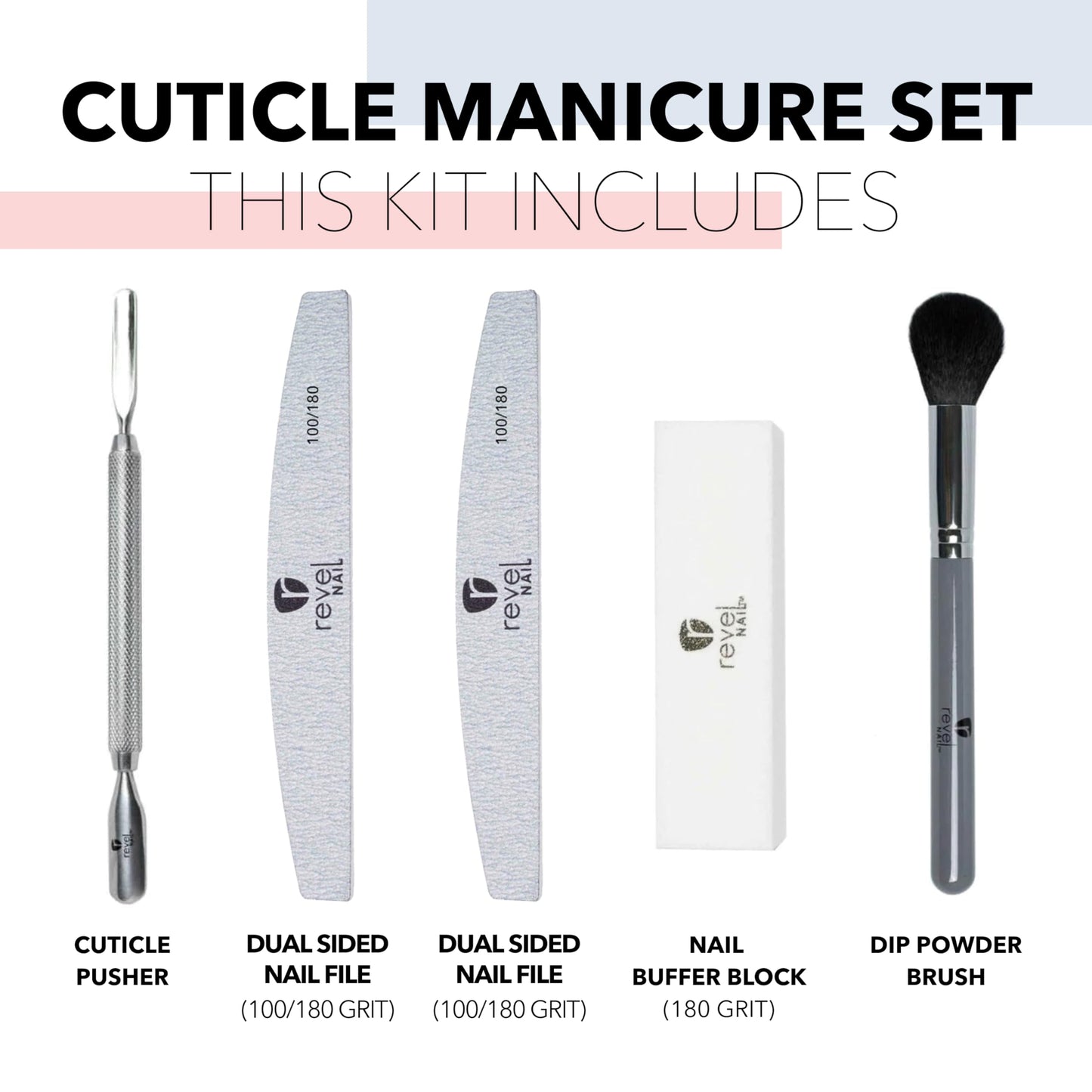 Revel Nail Tool Kit - Dip Powder and Gel Polish Nail Kit, With Cuticle Pusher, Nail File, Buffer, Powder Brush and Nail Clipper Case, Manicure Set