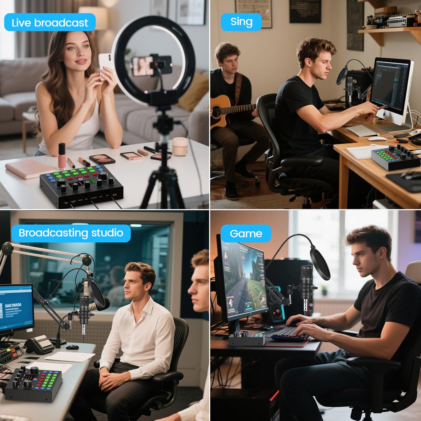 Podcast Equipment Bundle, Recording Studio Package with Podcast Microphone and Voice Changer, Live Sound Card - Audio Interface for Laptop Computer Vlog Living Broadcast Live Streaming YouTube TikTok