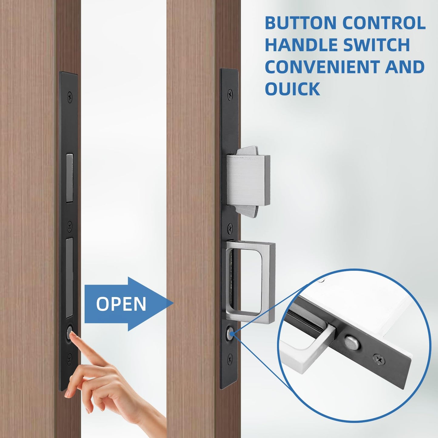 youthua Modern Pocket Door Hardware Set - Privacy Lock with Finger Flush Pulls & Soft Close, for Sliding Barn Doors, Pocket Doors, Bedroom (Black, Privacy Lock)