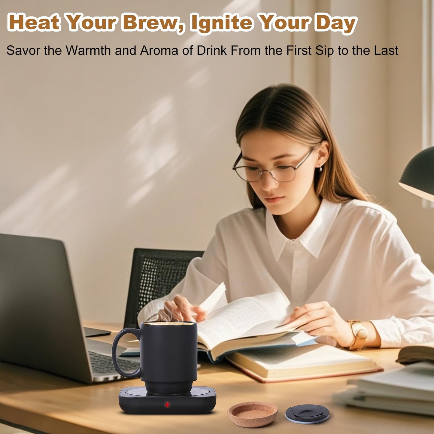 Coffee Mug Warmer & Mug Set for Desk, Electric 36W Coffee Cup Warmer with 15oz Ceramic Mug. Smart Coffee Cup Heater with Auto Shut Off/3 TEM for Heating Beverage, Candle,Coffee Lovers‘ Gifts,Black