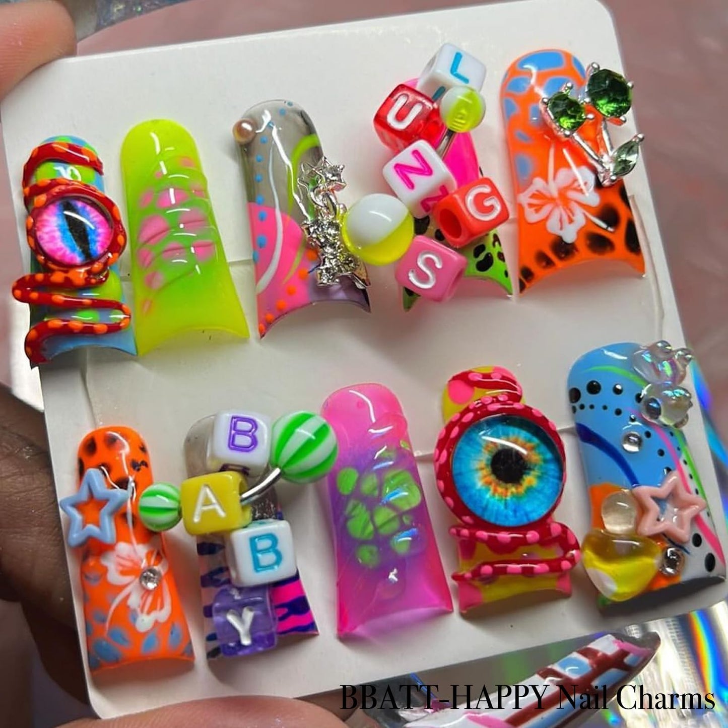 BBATT-HAPPY 240PCS Nail Charms for Acrylic Nails，Junk Nail Theme Eye Pill Puncture Dice Billiards Silver Half Round Pearl Nail Decorations ，Nail Accessories for Nail Art Supplies Manicure DIY