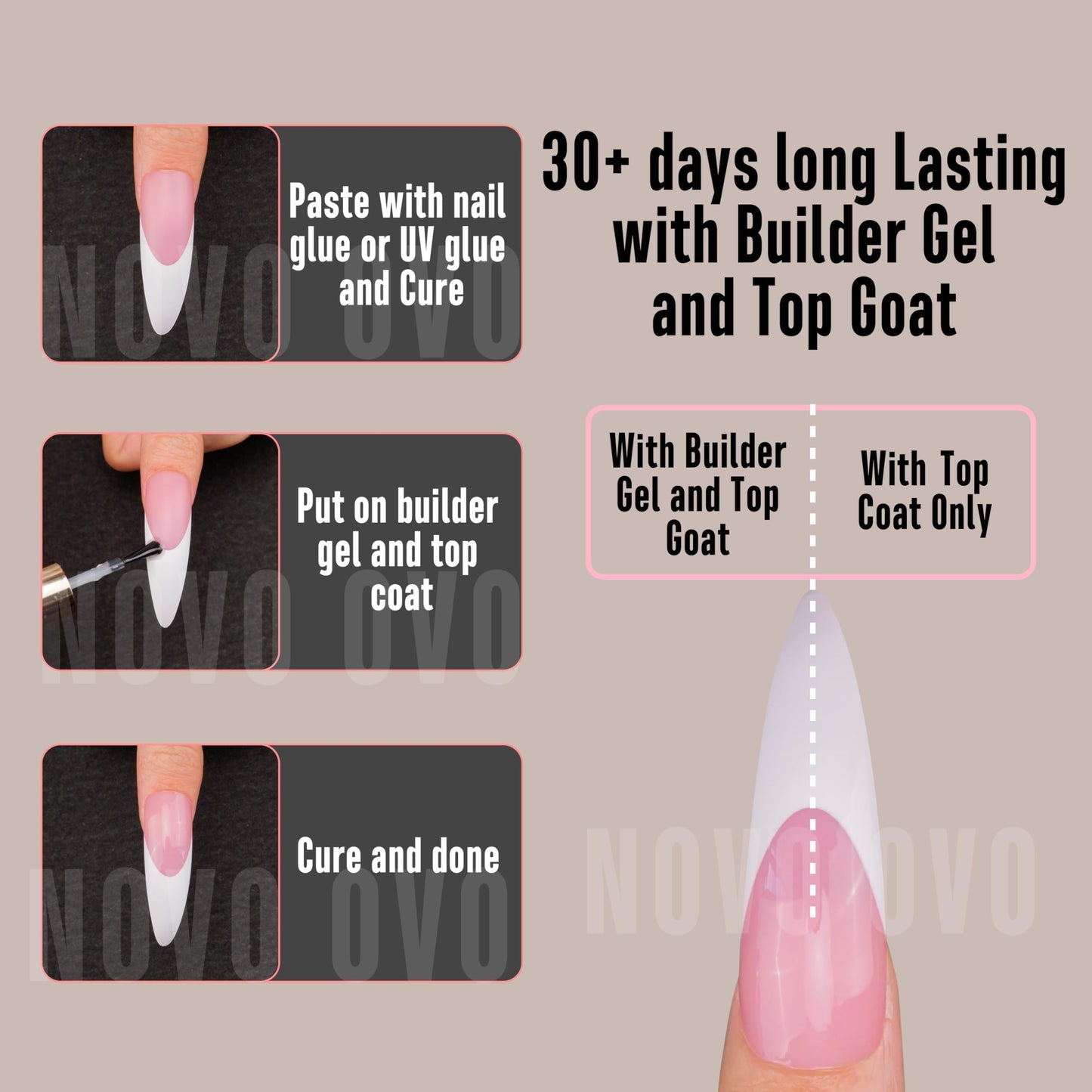 NOVO OVO Halloween XXL Curved Stiletto Almond French Tip Nail Tips, Soft Gel Extra Thick Long Acrylic Hawk Curve Fake Extension, Need Builder Gel & Top Coat, Full Cover Press on DIY 12 Sizes 240 pcs