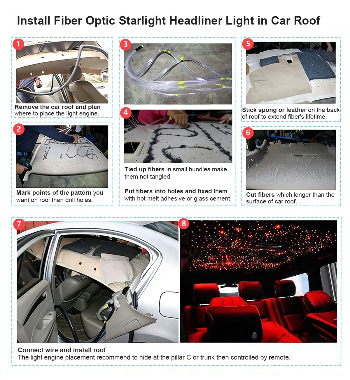AKEPO 16W Dual Head Twinkle Fiber Optic Lights Kit, Car Home Use Star Ceiling Sky Light RGBW Twinkle APP Control Music Activated Light Engine+860pcs of Mixed Diameter Fibers 9.8ft/3m+Remote