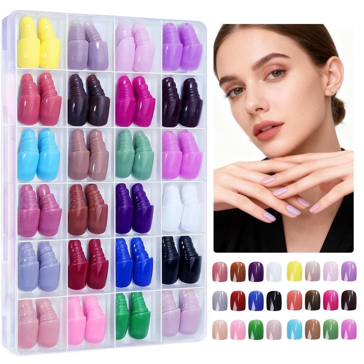 576pcs Square Press on Nails Medium, Mixed Colors Press on Nails Full Cover Glossy Acrylic Glue on Nails for Women Girls Nails Design