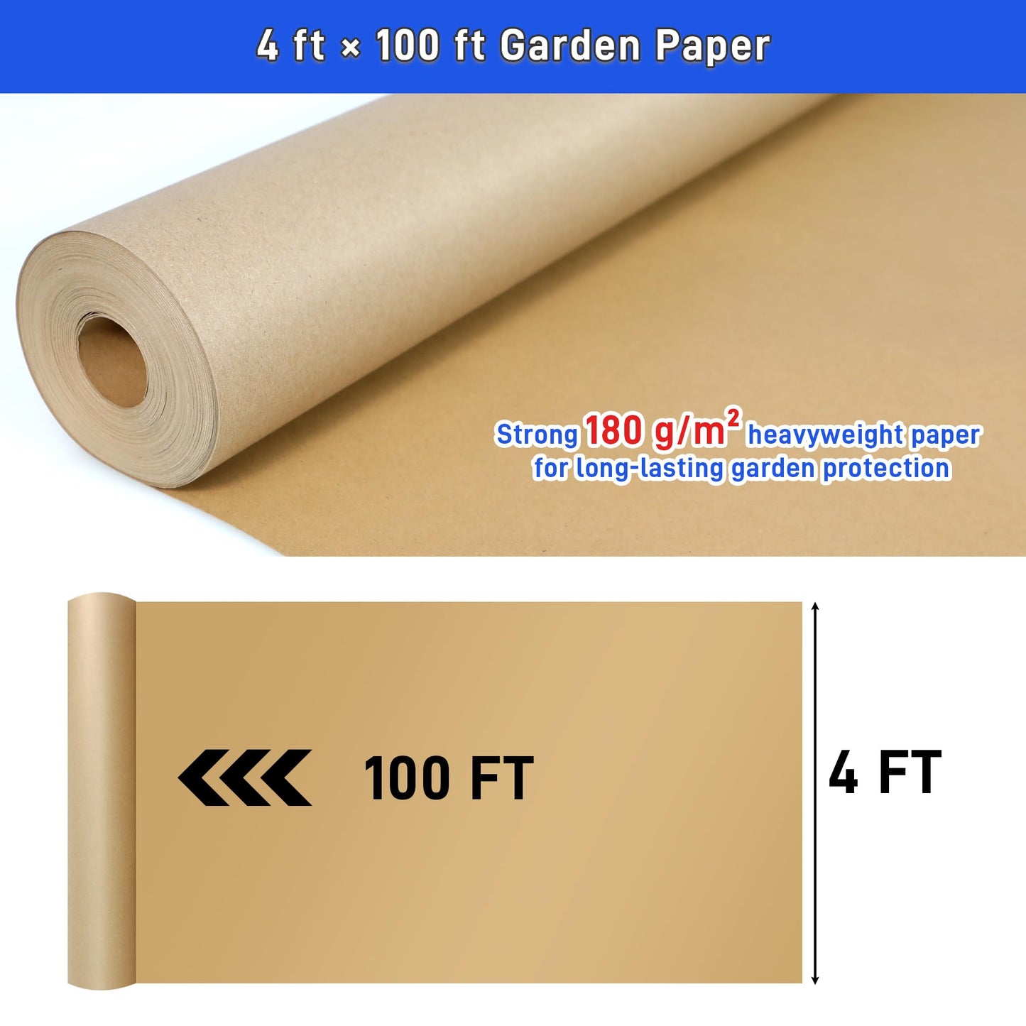 4 x 100 Ft Biodegradable Weed Barrier, Heavy Duty Garden Paper Biodegradable Landscape Fabric for Weeds Control, Thick Paper Garden Mulch Rolls Weed Grass Blocker Paper Mat for Garden Lawn Flower Beds