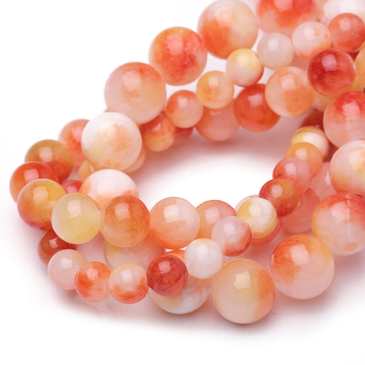 Chicager Natural Stone Beads for Jewelry Making,8mm Orange Jade Polished Smooth Round Gemstone Beads for Bracelet Necklace 15 Inch