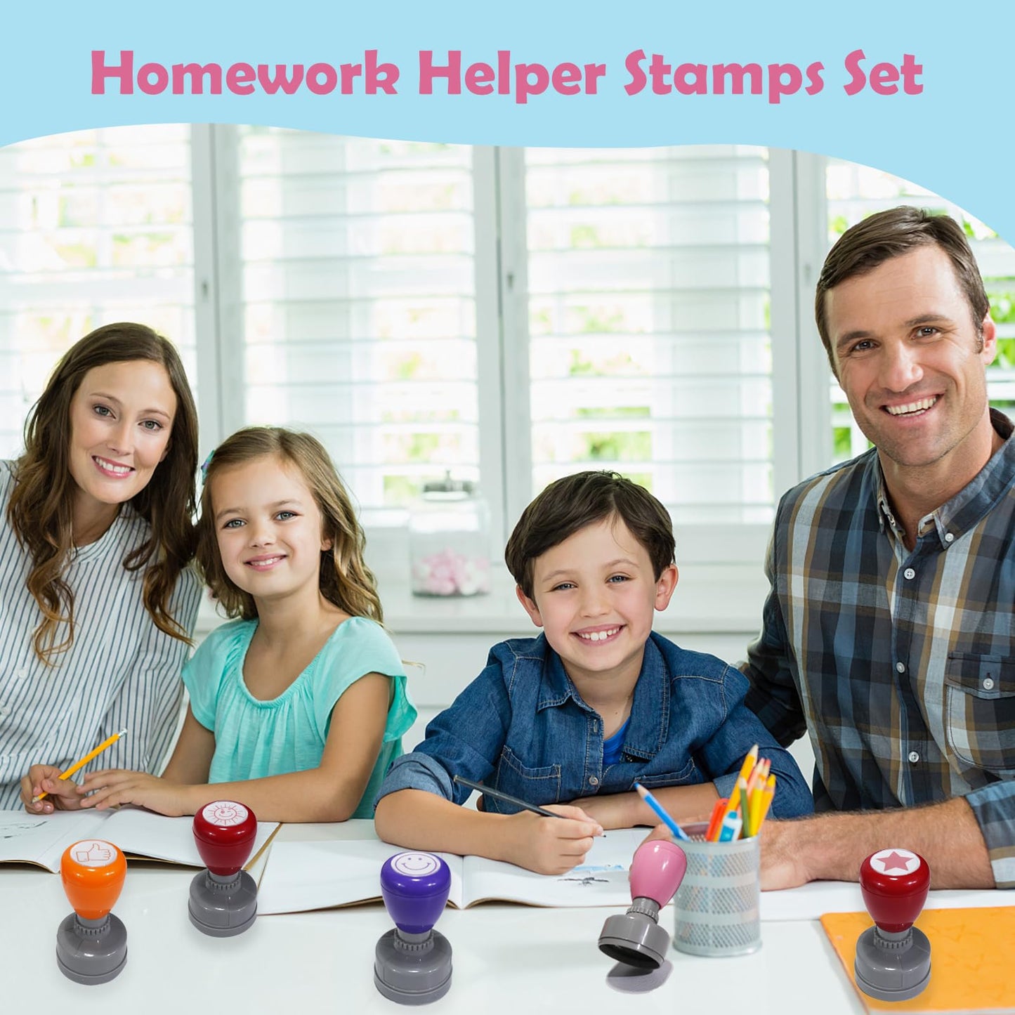 5-Pcs Self-Inking Teacher Stamps Set – Fun Circle-Shaped Stamps for Classroom Rewards, Homework Grading & Student Motivation