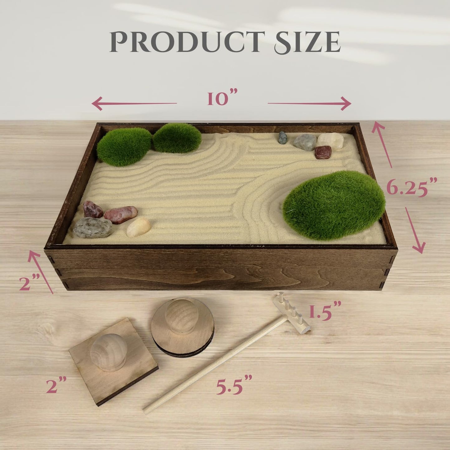 Sunny Lark Wooden Stackable Zen Garden | Desert Luxe Sand with Rake & Accessories | Minimalist Decor Gift for Relaxation