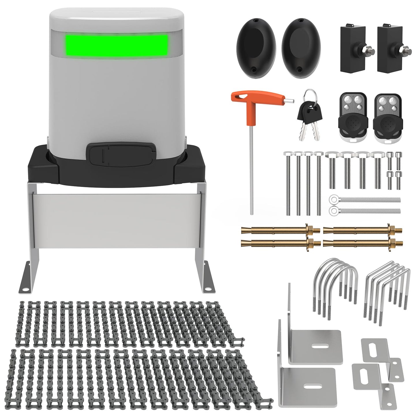 Blütezeit Solar Sliding Gate Opener 1400lb with 25W Solar Panel, Automatic Chain Drive Gate Motor with WiFi Control | Backup Battery | IR Sensor & 2 Remotes for Driveway Gates
