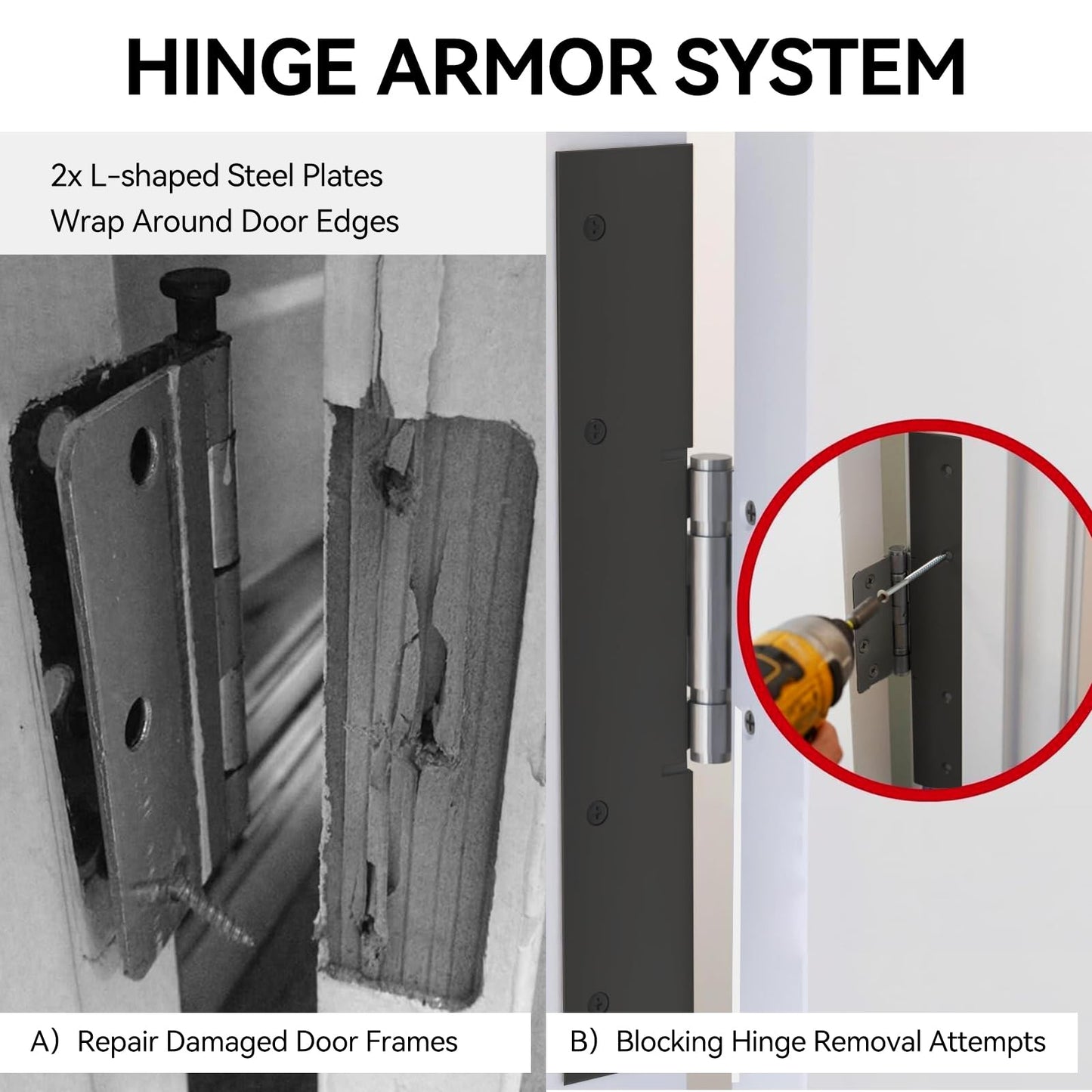 Yuleimy Door Armor MAX 5-Piece Kit - 46" Heavy Duty Steel Door Reinforcement System, Anti-Kick Security Plates for Jamb, Hinges & Lock, Easy 30-Min Install with Template, Corrosion Proof Black