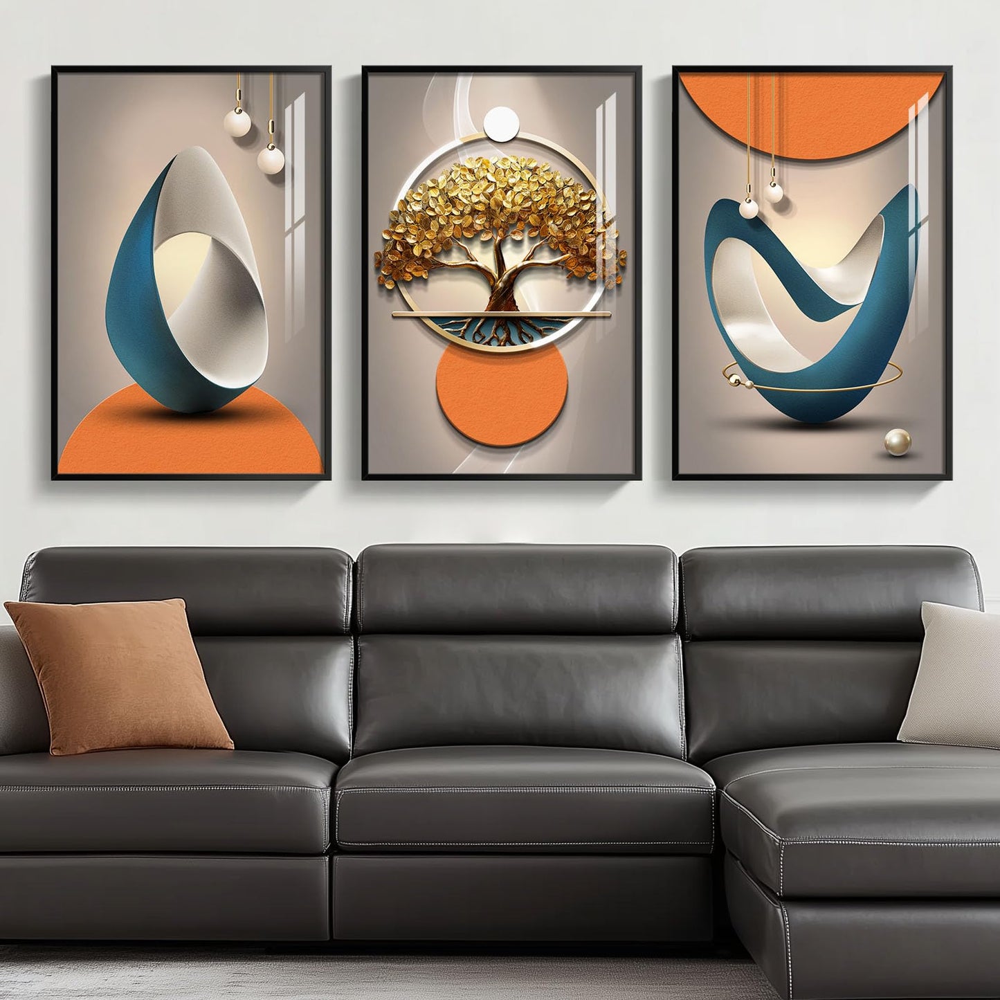 Large Framed Modern Elegant Luxury Wall Art for Living Room, 3 Piece Bright Style Prints Paintings Artwork for Walls, Contemporary Wall Pictures for Hallway Entryway Bedroom Home Office Wall Decor