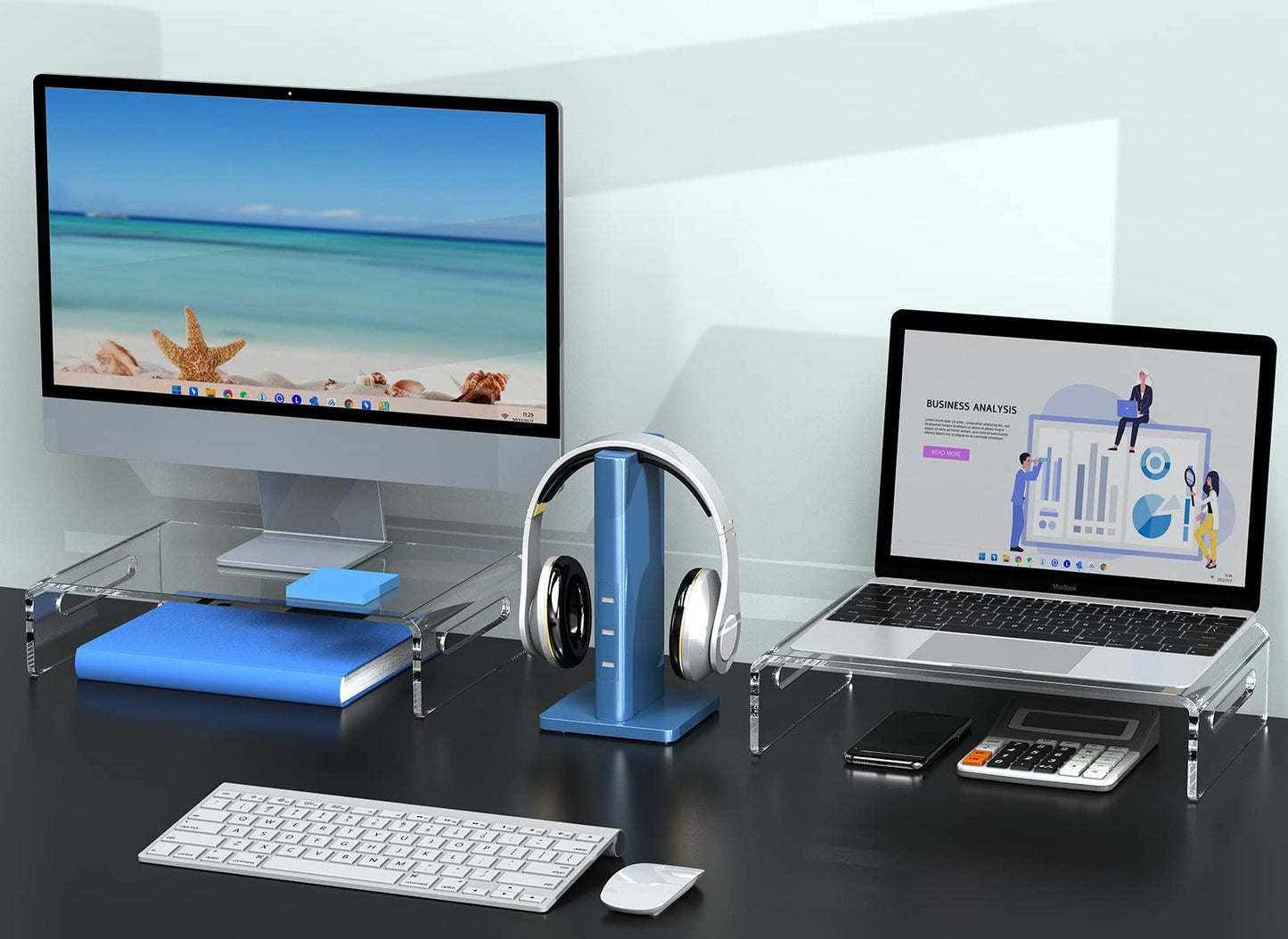 Zimilar 2 Pack Monitor Stand Riser, Acrylic Monitor Stand for Computer, Laptop, Printer, Notebook, Premium Clear Laptop Stand Acrylic Monitor Riser for Home Office, Monitor Stands for 2 Monitors