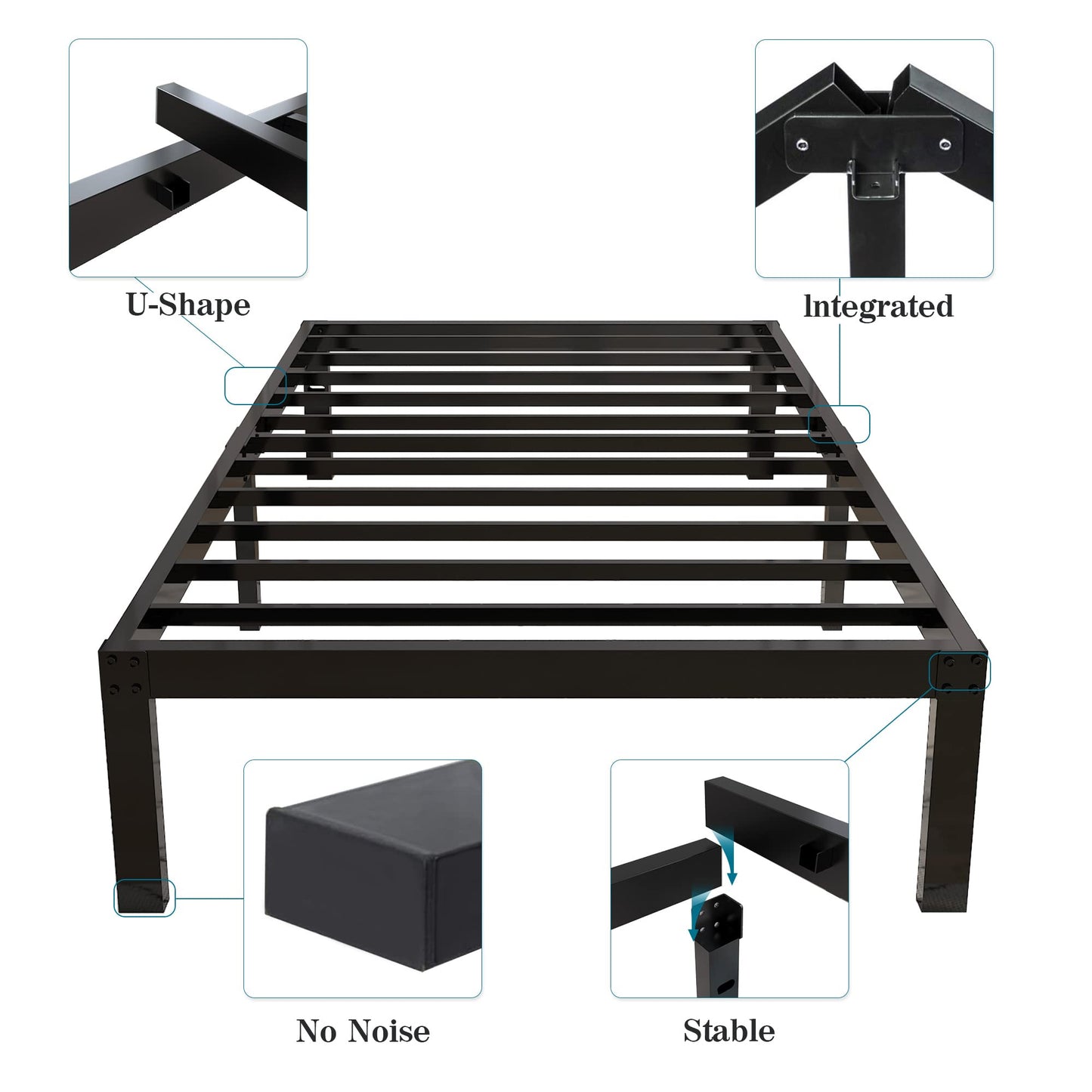 yookare 14 Inch 4000lbs Heavy Duty Support Basic Bed Frame/Mattress Foundation/Box Spring Replacement/Steel Slat Platform/Easy to Assemble/with Storage/Noise Free, Twin