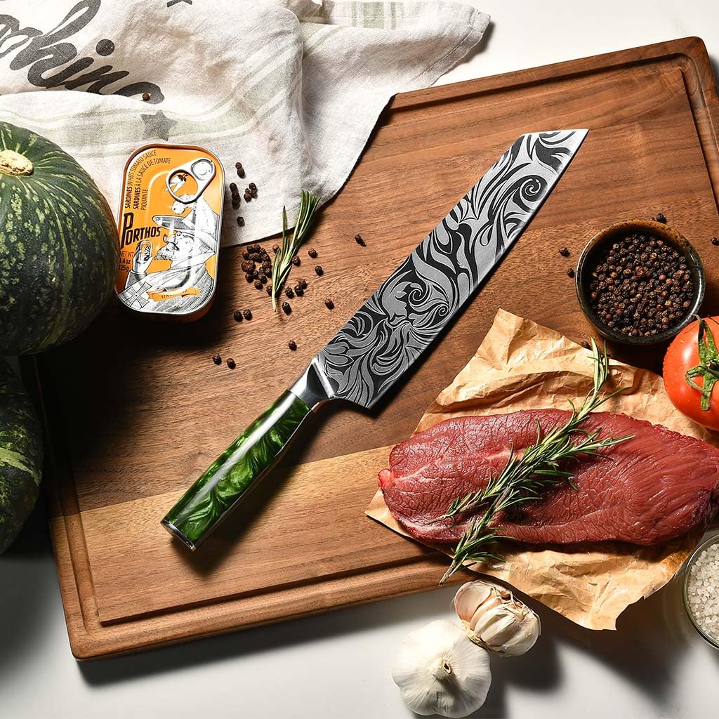 Seido Knives Tengoku Green 8-Piece Chef Knife Set – High-Carbon Stainless Steel Japanese Kitchen Knives, Professional Balanced Knife Set