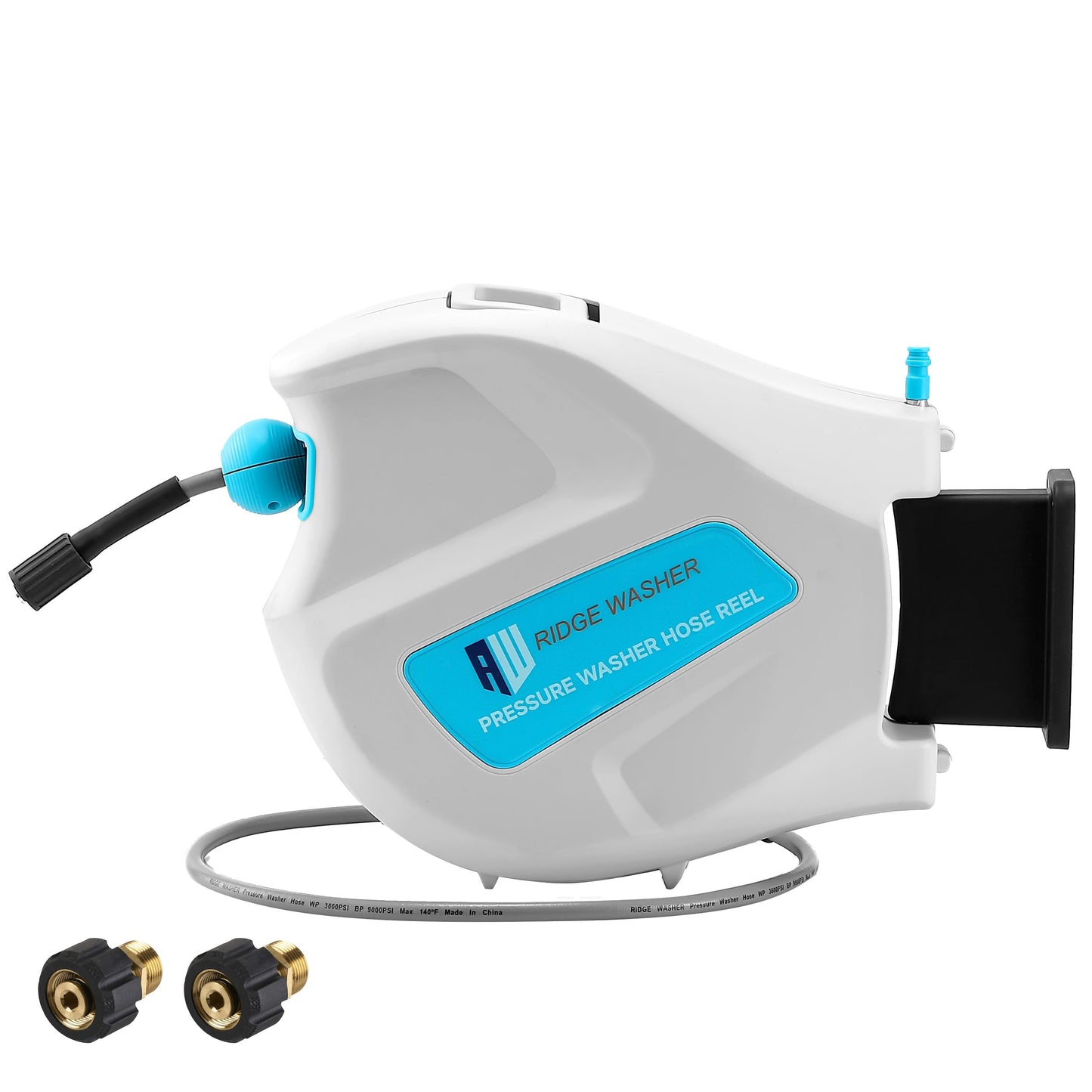 RIDGE WASHER Pressure Washer Hose Reel, 65FT X 1/4'' Power Washer Hose Reel, Auto Rewind Wall Mounted Retractable Hoses Reel, 3600 PSI