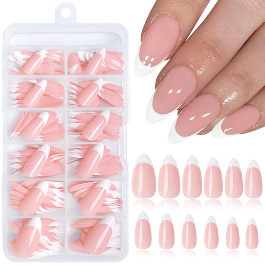 Lifextol 240pc French Tip Press on Nails Medium Fake Nails with Glue and Adhesive Tab, False Acrylic Nails Press on Nails Almond Nail Tips Artificial Glue on Nails Press ons Fingernail Stick on Nails