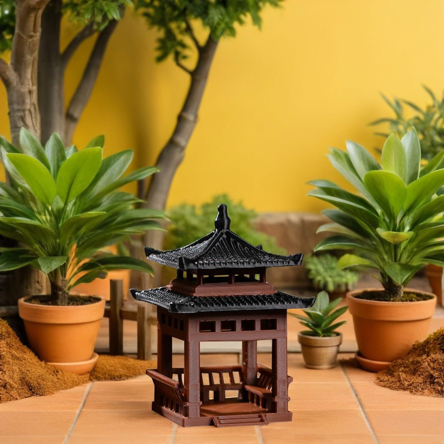 SUPVOX Mini Pavilion Statue for Garden Decor - Tiny Simulated Chinese Pavilion Model 2 Inch Decorative Pagoda Ornament for Bonsai Terrarium Aquariums and Home Desktop