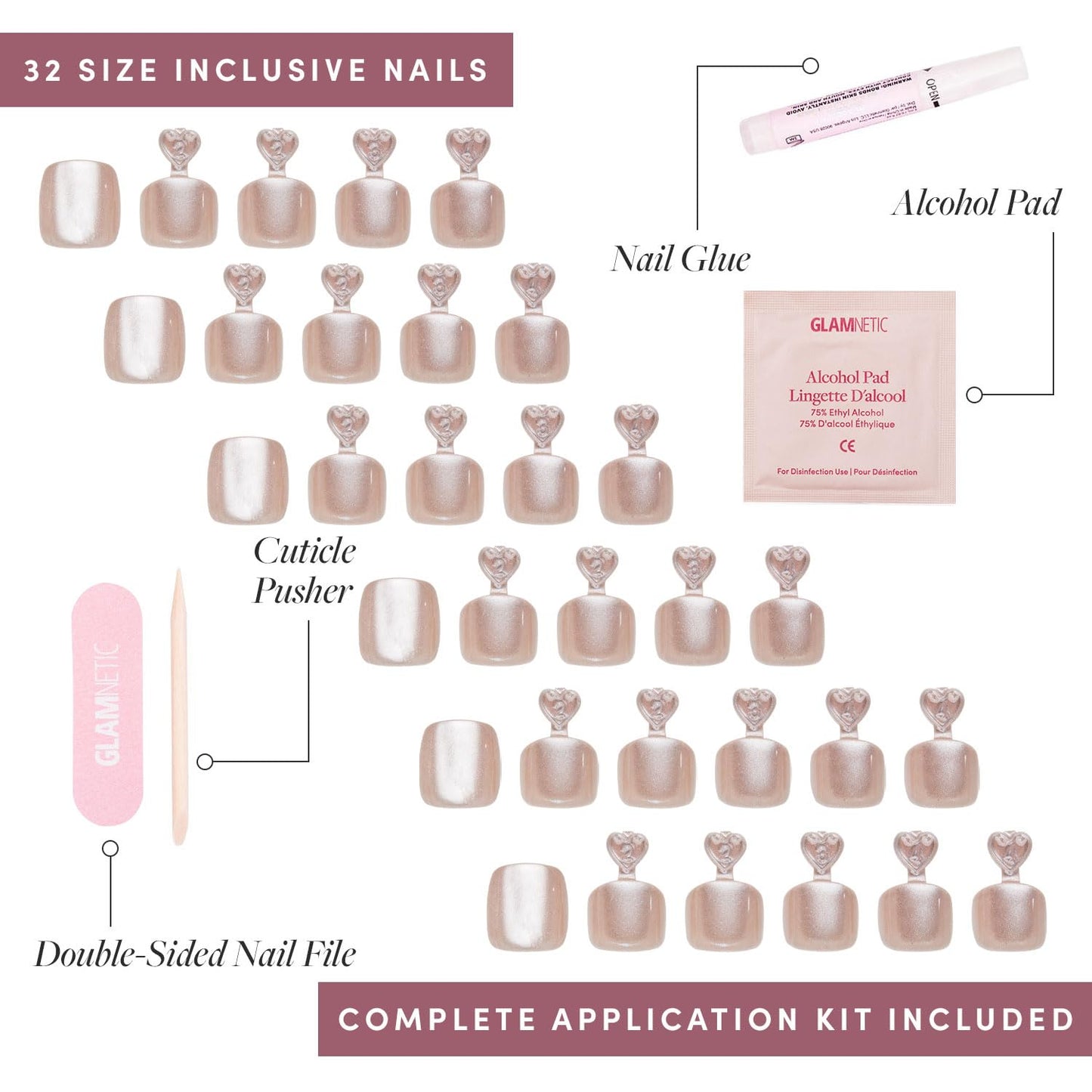 Glamnetic Press On Nails & Toenails - Pure Intentions | Subtle Iridescent Nude Sparkle Fake Nails & Toe Nails in a Glossy Finish | 12 Sizes - 30 Nail Kit & 16 Sizes - 32 Toe Nail Kit with Glue
