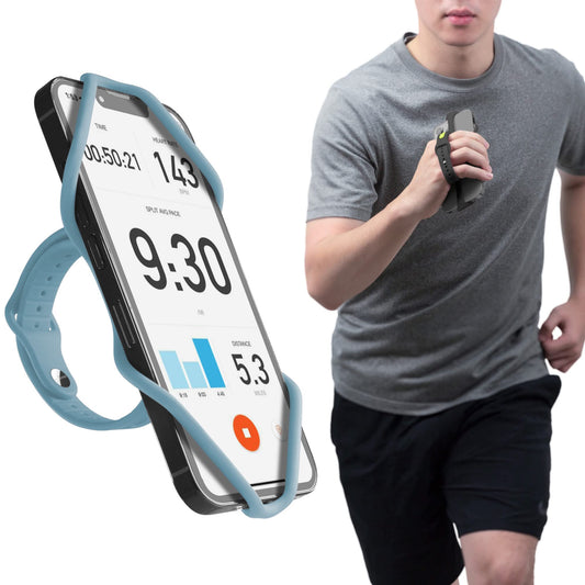 BONE Run Tie Handheld 2, Running Cell Phone Holder, 2-in-1 Handheld/Wristband Design, Adjustable & Skin-Friendly Silicone Strap for Workout, Sport Phone Carrier for Most Smartphone (Morandi Blue)