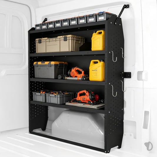 EONECROSS Cargo Van Shelving 4 Tier 52" W x 60" H x 13" D, Heavy Duty Steel Work Van Storage System for Ford Transit, Promaster, Sprinter, Chevy Express, Tool Organizer for Electricians, Contractors