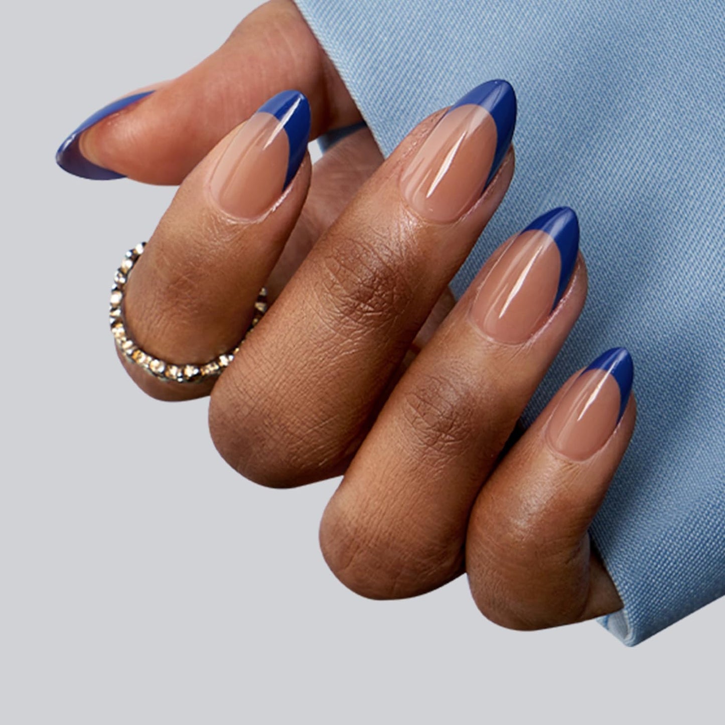 BTArtboxnails XCOATTIPS French Tip Press On Nails - Blue Press On Nails Short, Almond Fake Nail Tips, 160Pcs Soak Off Soft Gel Acrylic Brown Nail Extension in 16 Sizes
