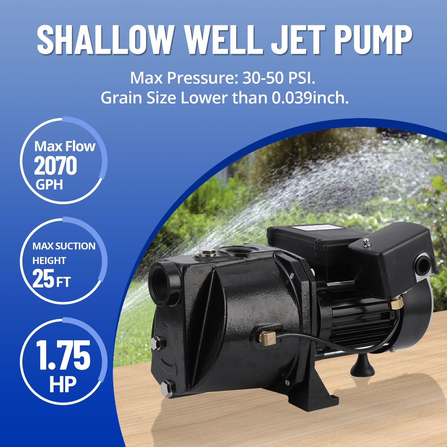 GarveeTech 1.75 Hp Shallow Well Jet Pump, 2070GPH Cast Iron Above Ground Booster Water Transfer Pump, Depth Up to 25 ft, 115V/230V Dual Voltage 60Hz, for Draining Irrigation Lawn Farm Water Removal