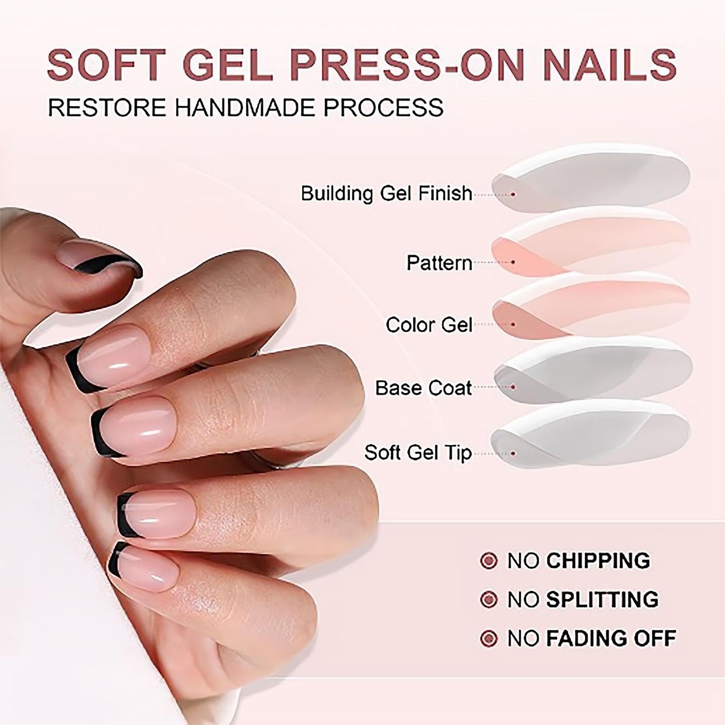 RTKHFZE Press On Nails Short - French Tip Press On Nails Square, Soft Gel False Nails,Glue On Nail For Gift, Natural Reusable Stick On Nail In 15 Sizes - 32 Fake Nails Kit for Gift Idea
