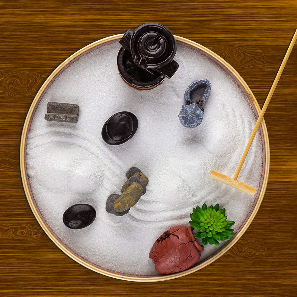 Set of 15 Zen Sand Garden for Desk, DIY Zen Garden Tabletop Rock Figure Lotus Plant Rake Tools Meditation Zen Home Office Decor Accessories Micro Landscape Sandbox Stress Relief Toy Gift