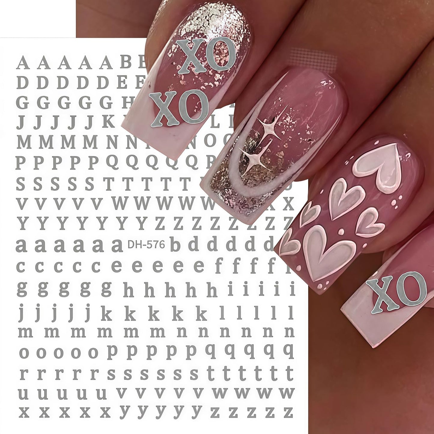 8 Sheets Letter Nail Art Stickers Number Nail Decals 3D Self Adhesive Gold Silver Letters and Numbers Nail Stickers Design Letter Number Mixed Style Decals for Women Daily DIY Manicure Decoration