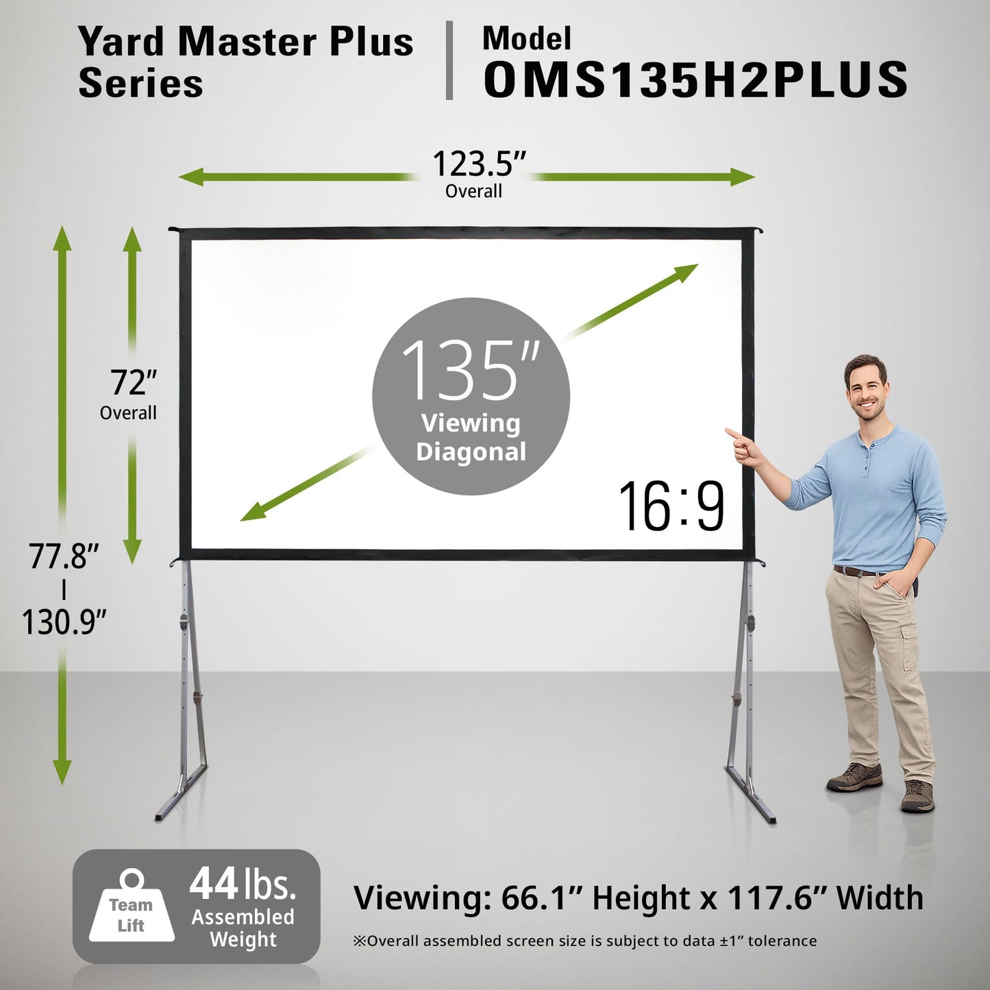 Elite Screens Yard Master Plus, 135-INCH 16:9 Height Setting Adjustable Portable Projector Screen, 4K HD Outdoor Indoor Movie Theater Front Projection, US Based Company 2-YEAR WARRANTY, OMS135H2PLUS